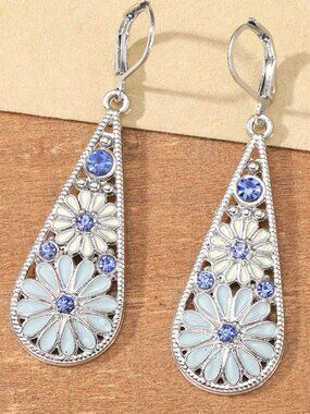 Vintage Inspired Earrings Teardrop Dangles Oil Drop Petal Stamen Inlaid Zirconia